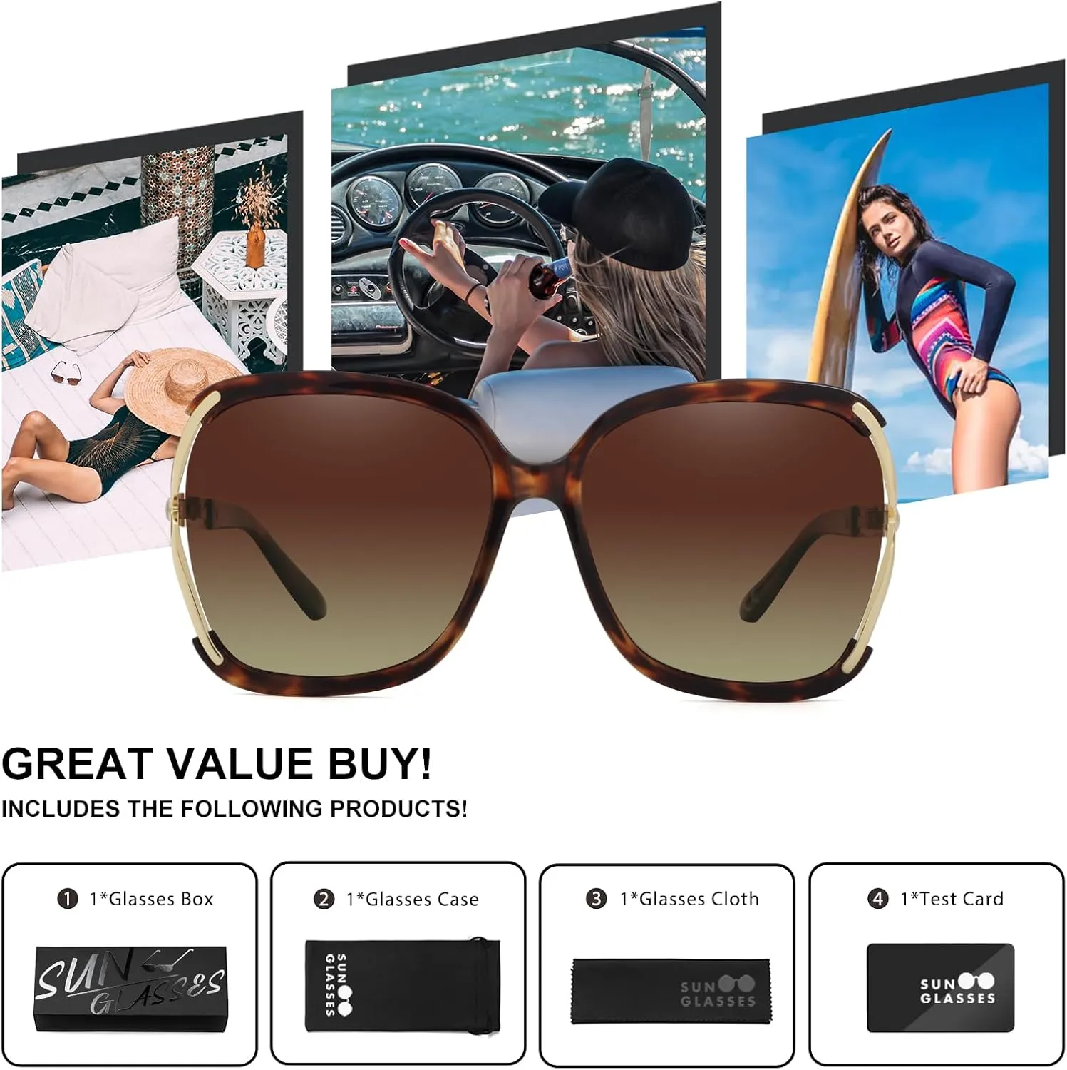 Sunglasses Womens Trendy,Oversized Square Shades,Classic Metal Frame Diamond Shiny Sun Glasses