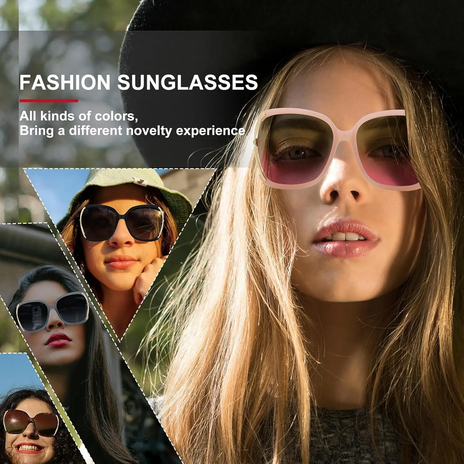 Sunglasses Womens Trendy,Oversized Square Shades,Classic Metal Frame Diamond Shiny Sun Glasses