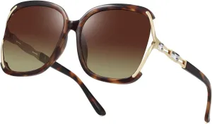 Sunglasses Womens Trendy,Oversized Square Shades,Classic Metal Frame Diamond Shiny Sun Glasses