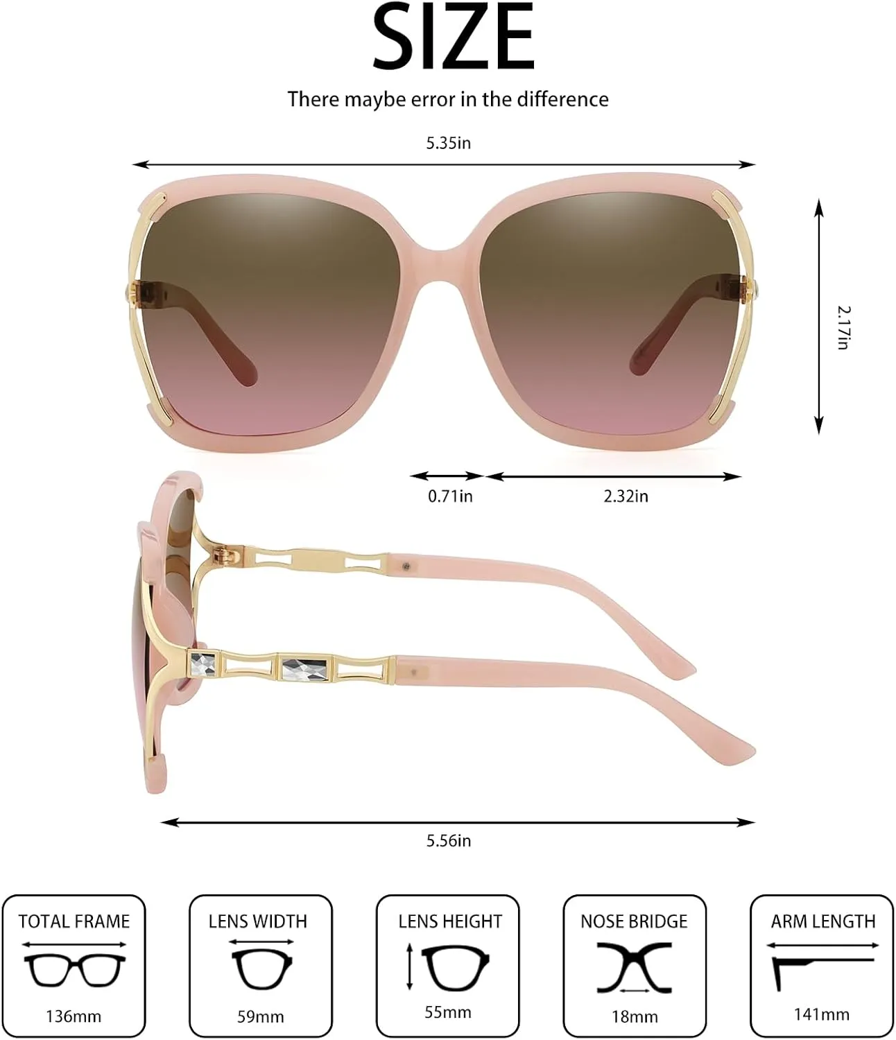 Sunglasses Womens Trendy,Oversized Square Shades,Classic Metal Frame Diamond Shiny Sun Glasses