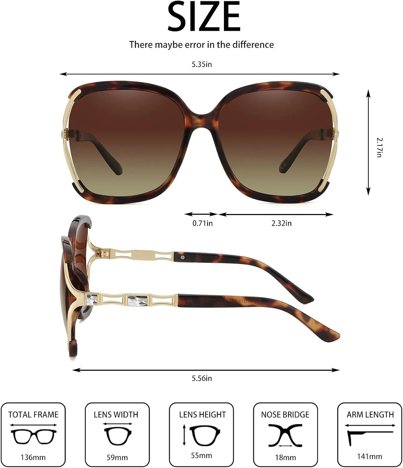 Sunglasses Womens Trendy,Oversized Square Shades,Classic Metal Frame Diamond Shiny Sun Glasses