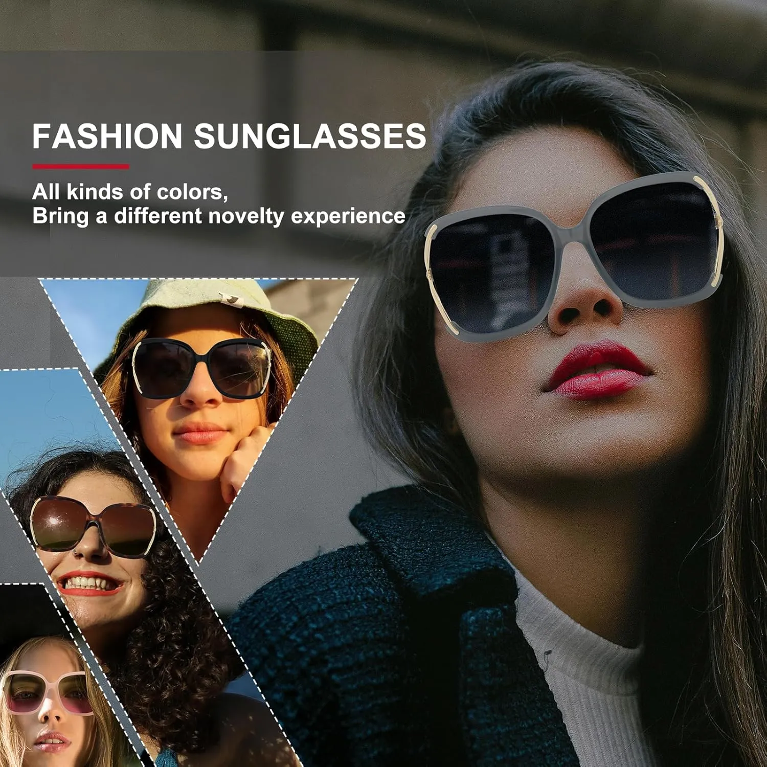 Sunglasses Womens Trendy,Oversized Square Shades,Classic Metal Frame Diamond Shiny Sun Glasses