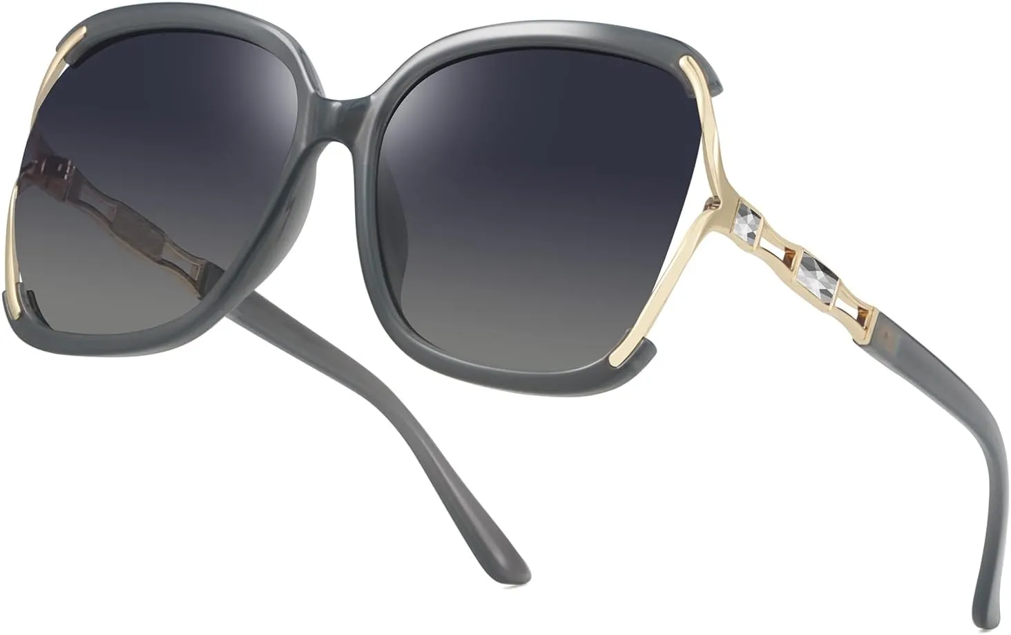 Sunglasses Womens Trendy,Oversized Square Shades,Classic Metal Frame Diamond Shiny Sun Glasses