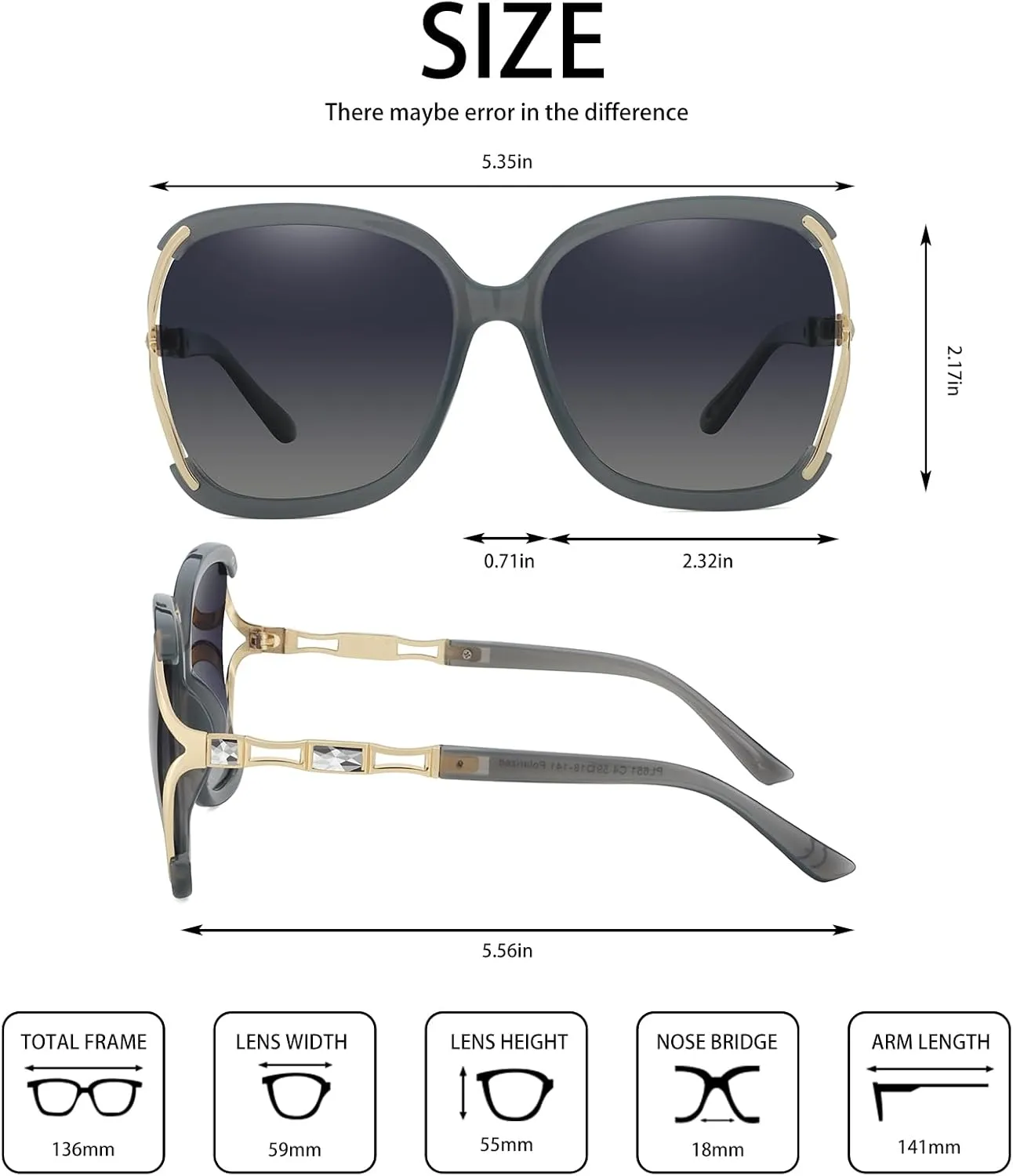 Sunglasses Womens Trendy,Oversized Square Shades,Classic Metal Frame Diamond Shiny Sun Glasses
