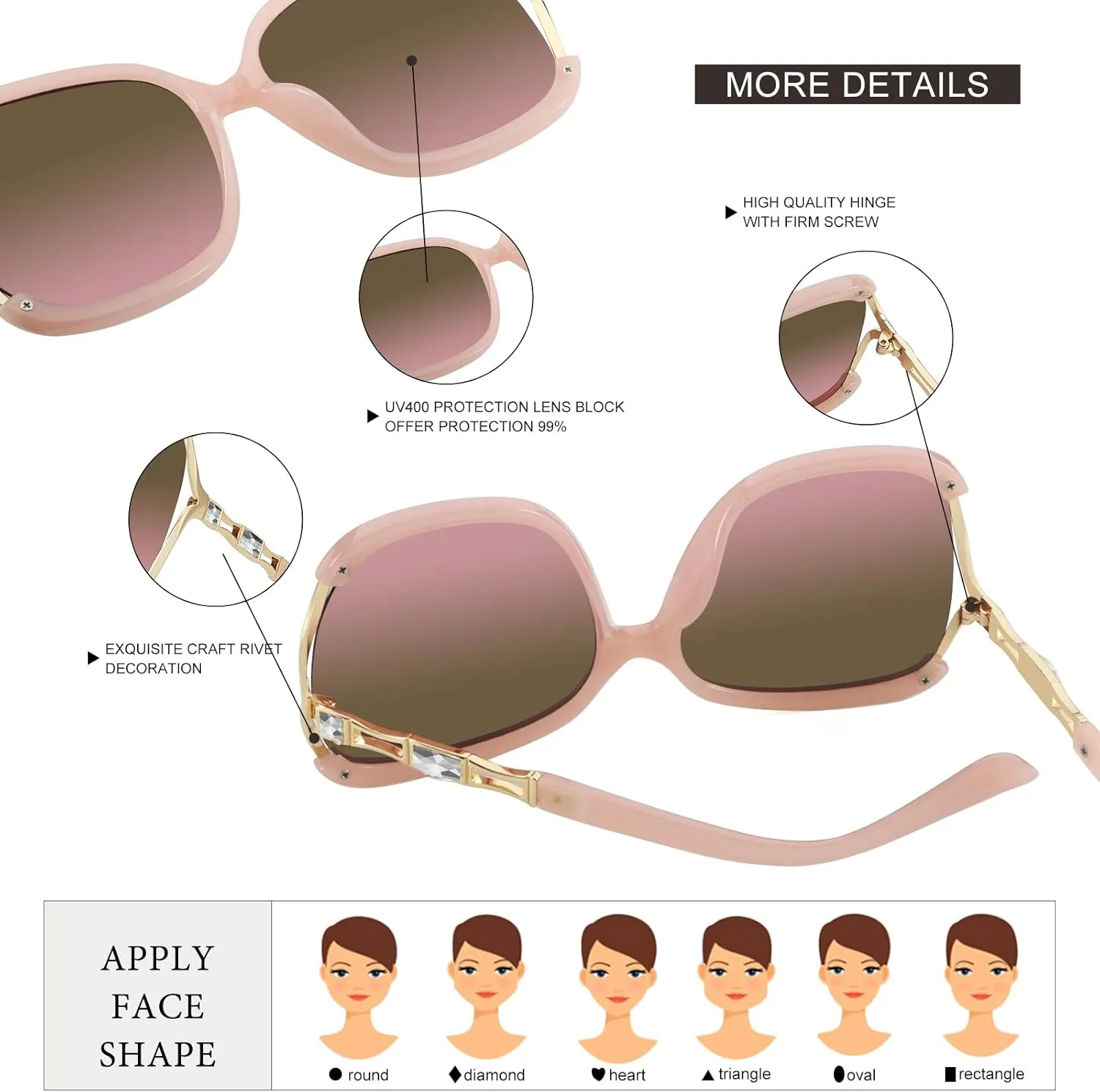 Sunglasses Womens Trendy,Oversized Square Shades,Classic Metal Frame Diamond Shiny Sun Glasses