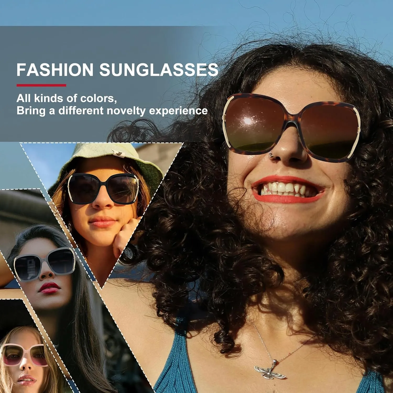 Sunglasses Womens Trendy,Oversized Square Shades,Classic Metal Frame Diamond Shiny Sun Glasses