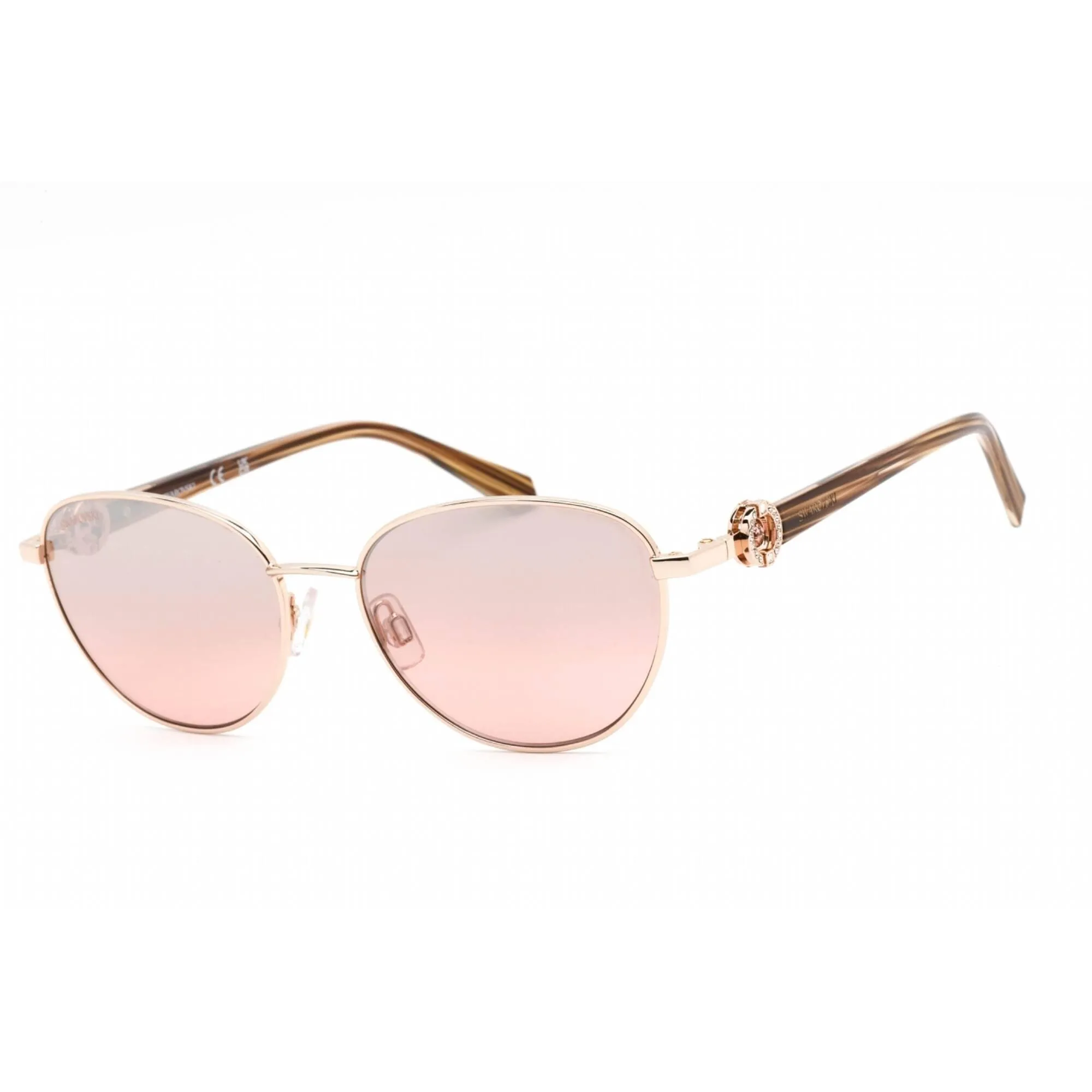 Swarovski Women's Sunglasses - Full Rim Shiny Rose Gold Metal Cat Eye | SK0205 28U