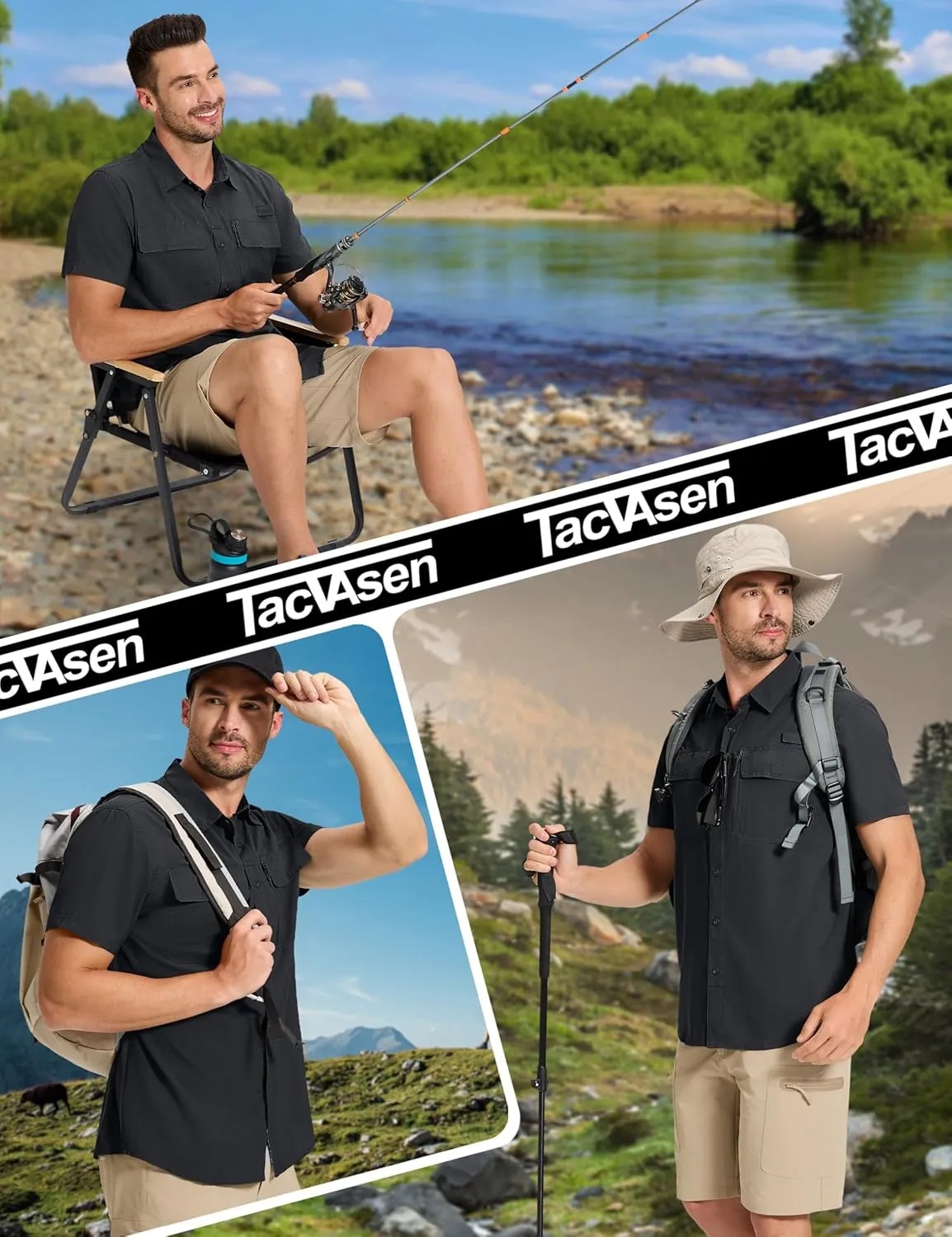 TACVASEN Fishing Shirts for Men Cool Hiking Shirt Button Up Short Sleeve SPF UPF 50  Sun Shirt Quick Dry for Tactical