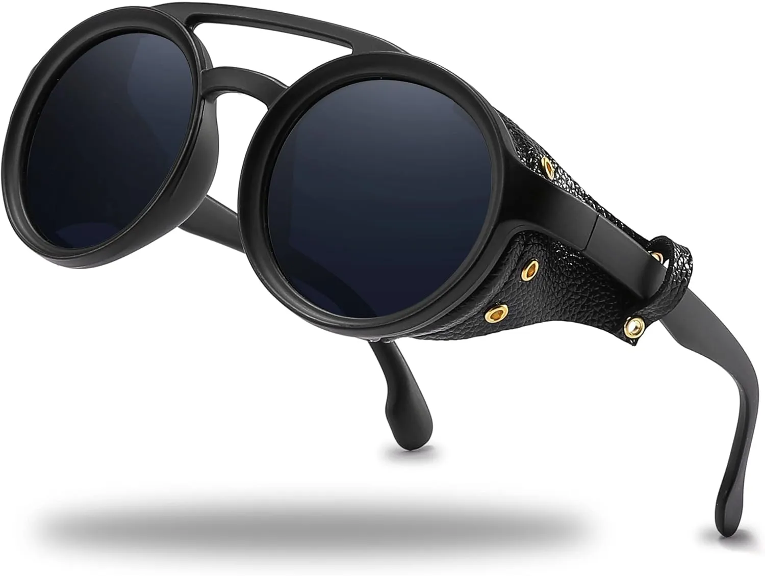 Technigadgets Finnegan Steampunk Retro Sunglasses Men Women with Leather Side Shield Double Bridge Plastic Frame Mens Gift