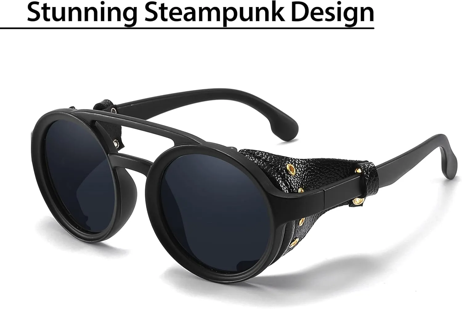 Technigadgets Finnegan Steampunk Retro Sunglasses Men Women with Leather Side Shield Double Bridge Plastic Frame Mens Gift