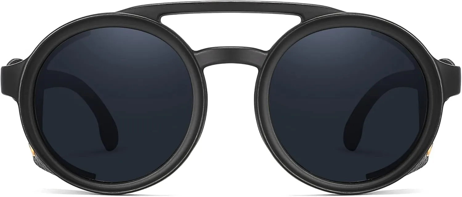 Technigadgets Finnegan Steampunk Retro Sunglasses Men Women with Leather Side Shield Double Bridge Plastic Frame Mens Gift