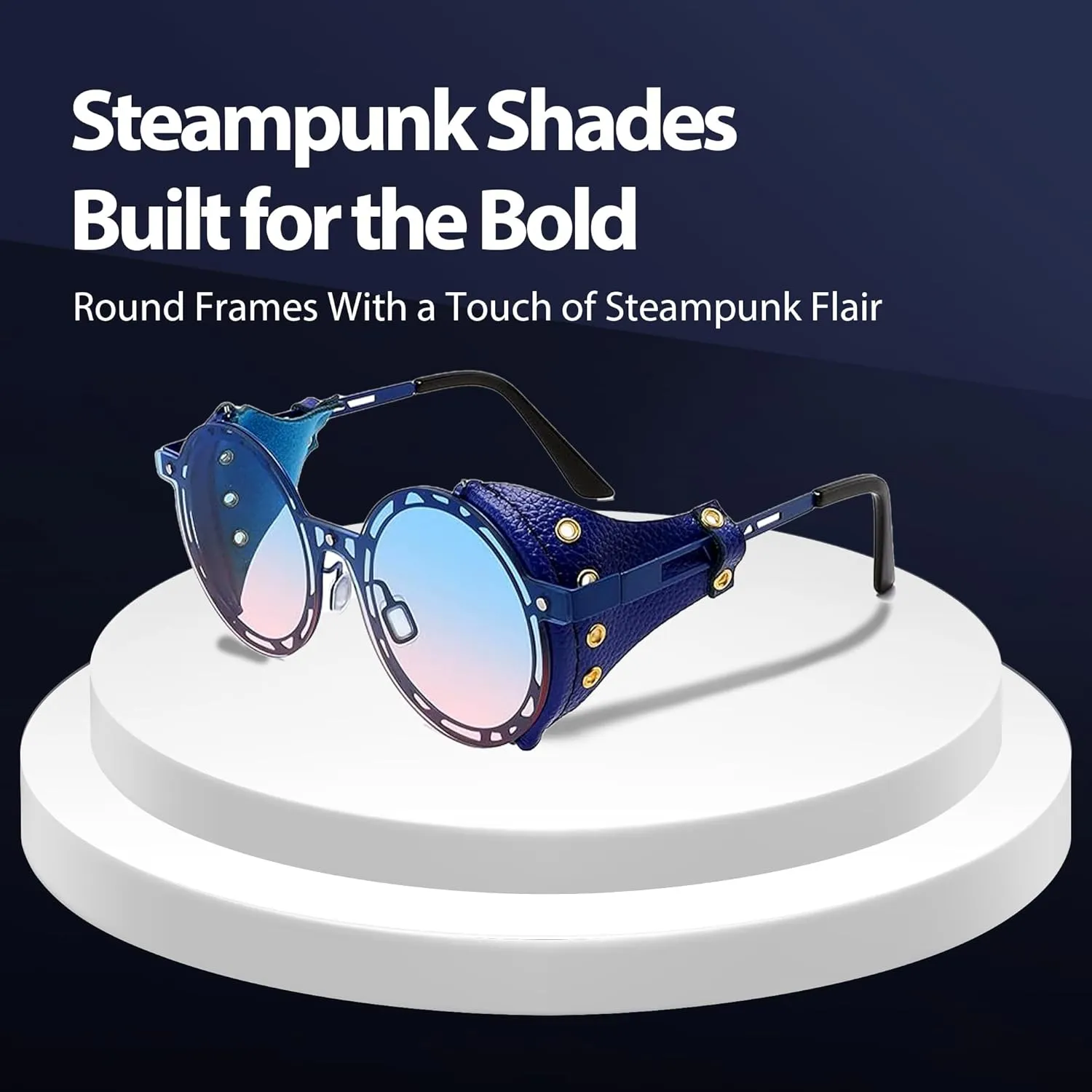 Technigadgets Julian Steampunk Sunglasses Retro Round Metal Frame With Leather Sideshield Mirrored Eyeglasses Mens Gift