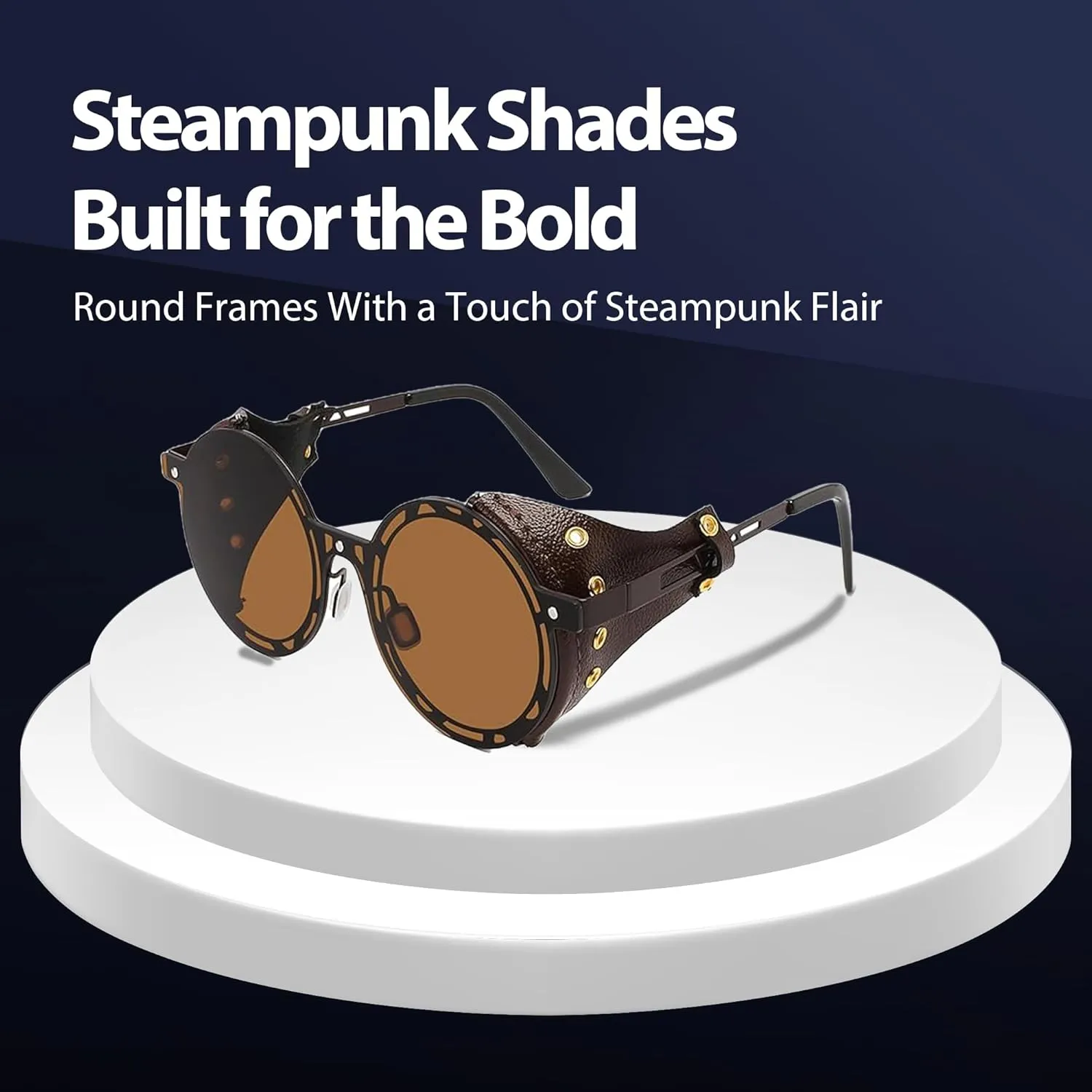 Technigadgets Julian Steampunk Sunglasses Retro Round Metal Frame With Leather Sideshield Mirrored Eyeglasses Mens Gift