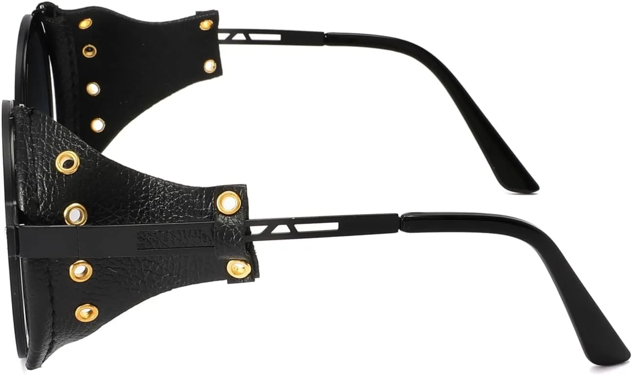Technigadgets Julian Steampunk Sunglasses Retro Round Metal Frame With Leather Sideshield Mirrored Eyeglasses Mens Gift