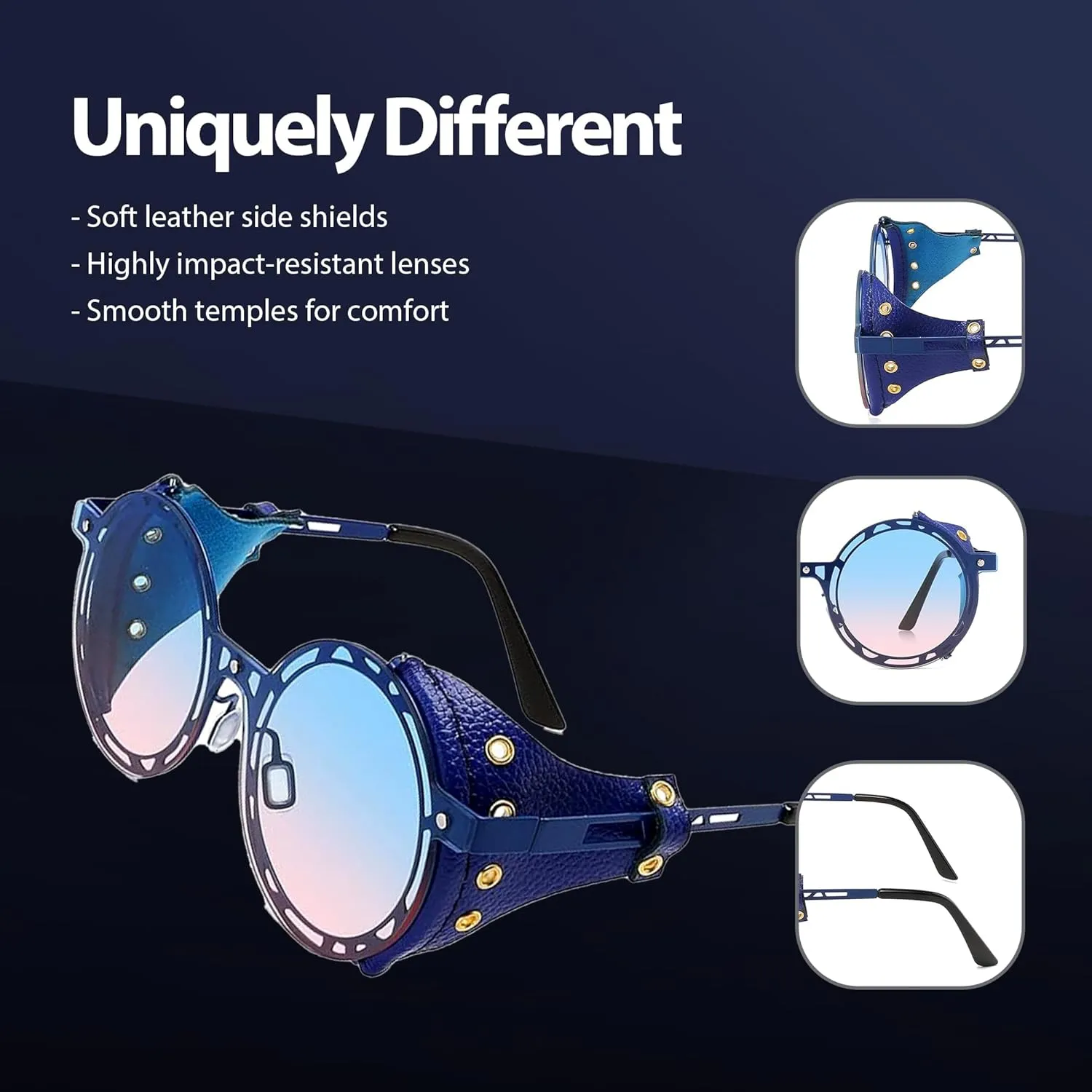 Technigadgets Julian Steampunk Sunglasses Retro Round Metal Frame With Leather Sideshield Mirrored Eyeglasses Mens Gift