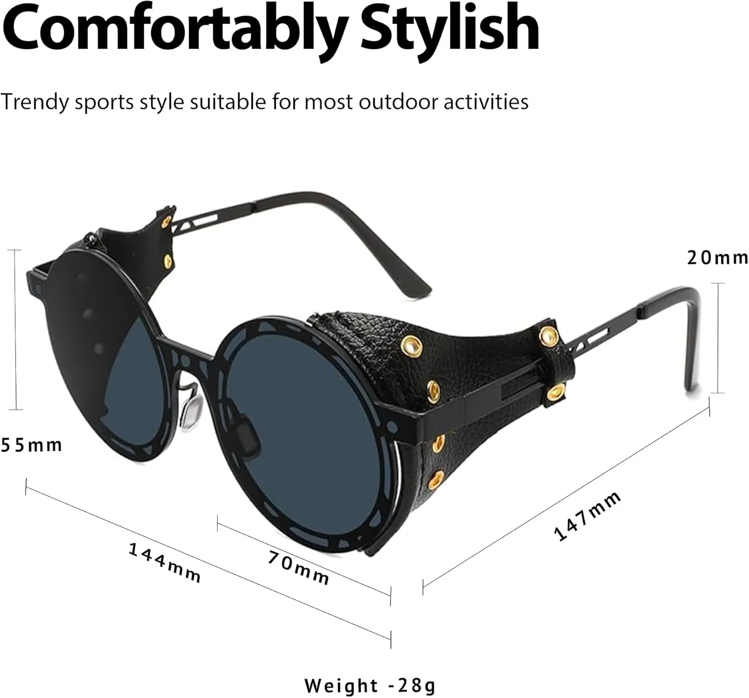 Technigadgets Julian Steampunk Sunglasses Retro Round Metal Frame With Leather Sideshield Mirrored Eyeglasses Mens Gift