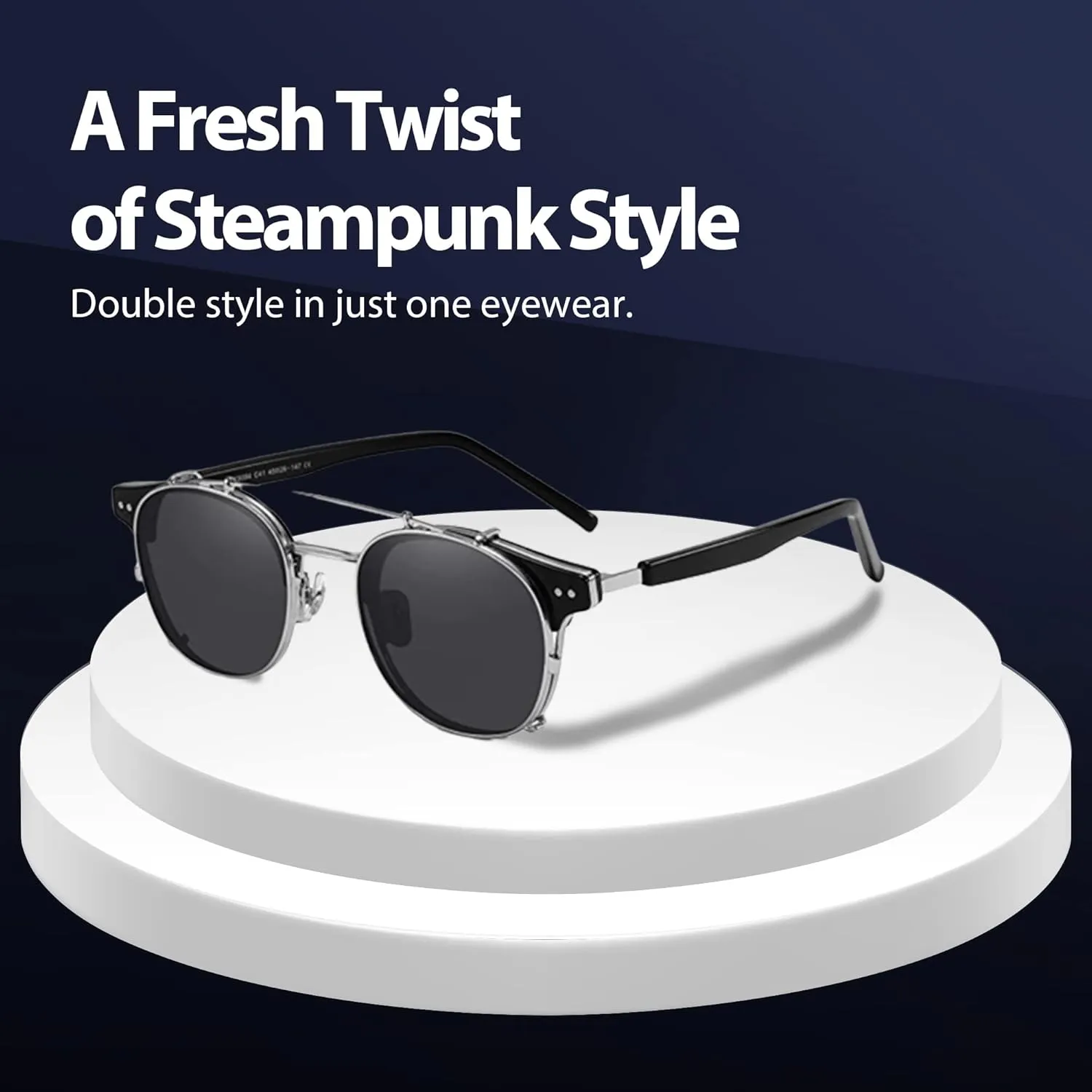 Technigadgets Pedro Steampunk Double Lens Clip On Men Sunglasses Retro Polarized Double Bridge Metal Frame UV 400 Protection