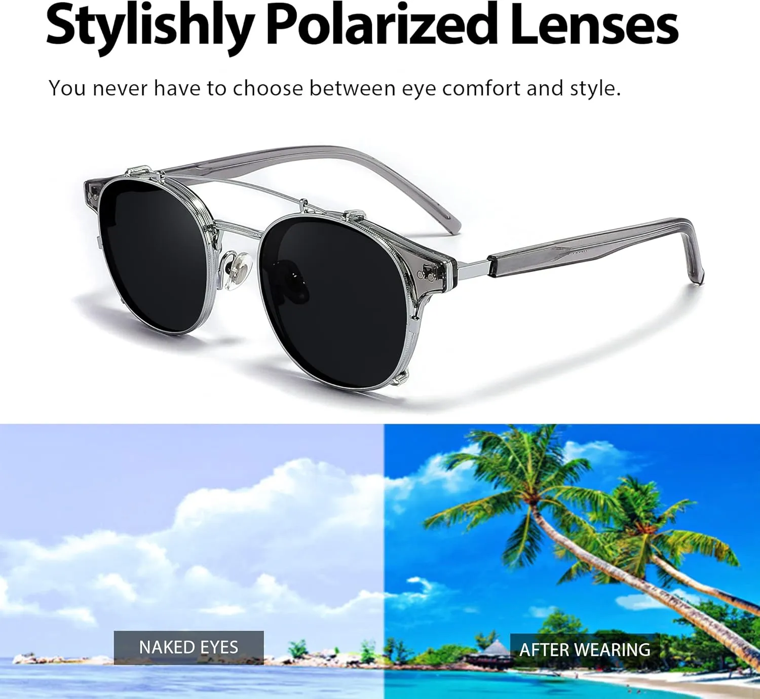 Technigadgets Pedro Steampunk Double Lens Clip On Men Sunglasses Retro Polarized Double Bridge Metal Frame UV 400 Protection