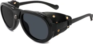 Technigadgets Steve Retro Aviator Sunglasses With Leather Sideshield Polarized Sunglasses For Men Women UV400