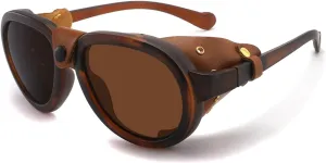 Technigadgets Steve Retro Aviator Sunglasses With Leather Sideshield Polarized Sunglasses For Men Women UV400