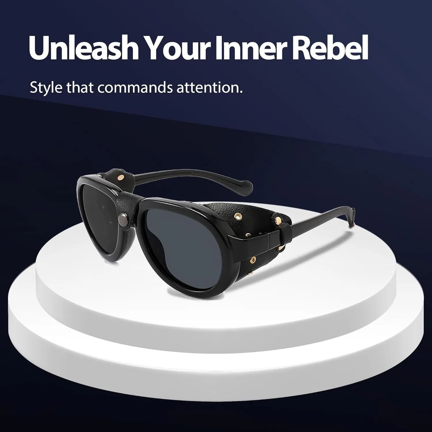 Technigadgets Steve Retro Aviator Sunglasses With Leather Sideshield Polarized Sunglasses For Men Women UV400