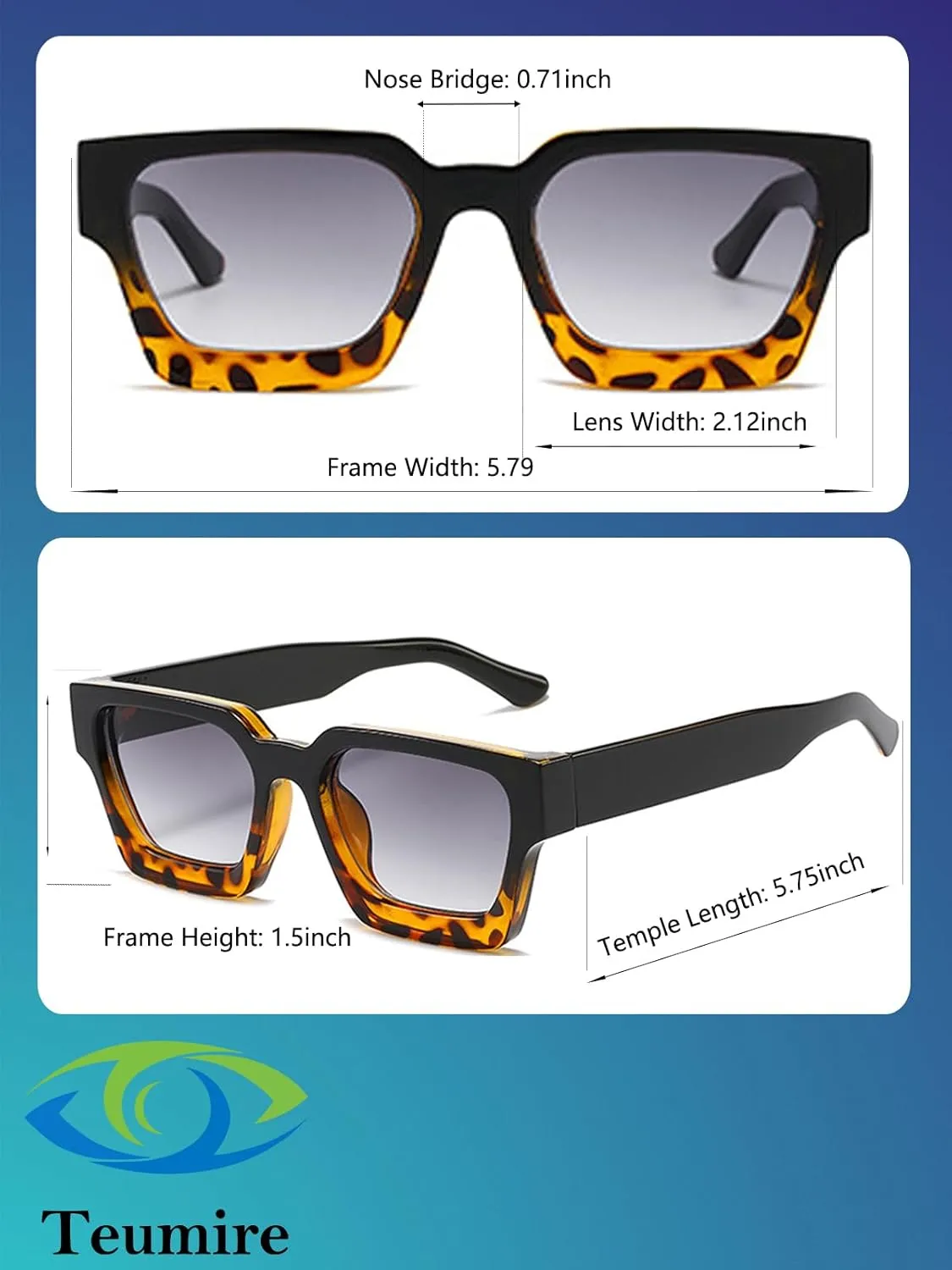 Thick Square Frame Sunglasses for Women Men Retro Chunky Rectangle Sun Glasses Fashion Black Shades