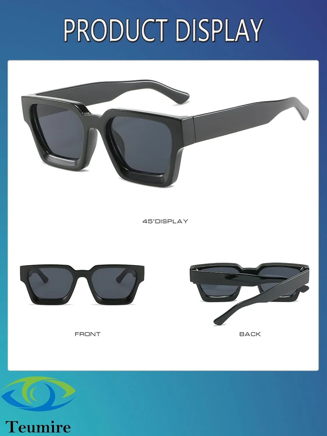 Thick Square Frame Sunglasses for Women Men Retro Chunky Rectangle Sun Glasses Fashion Black Shades