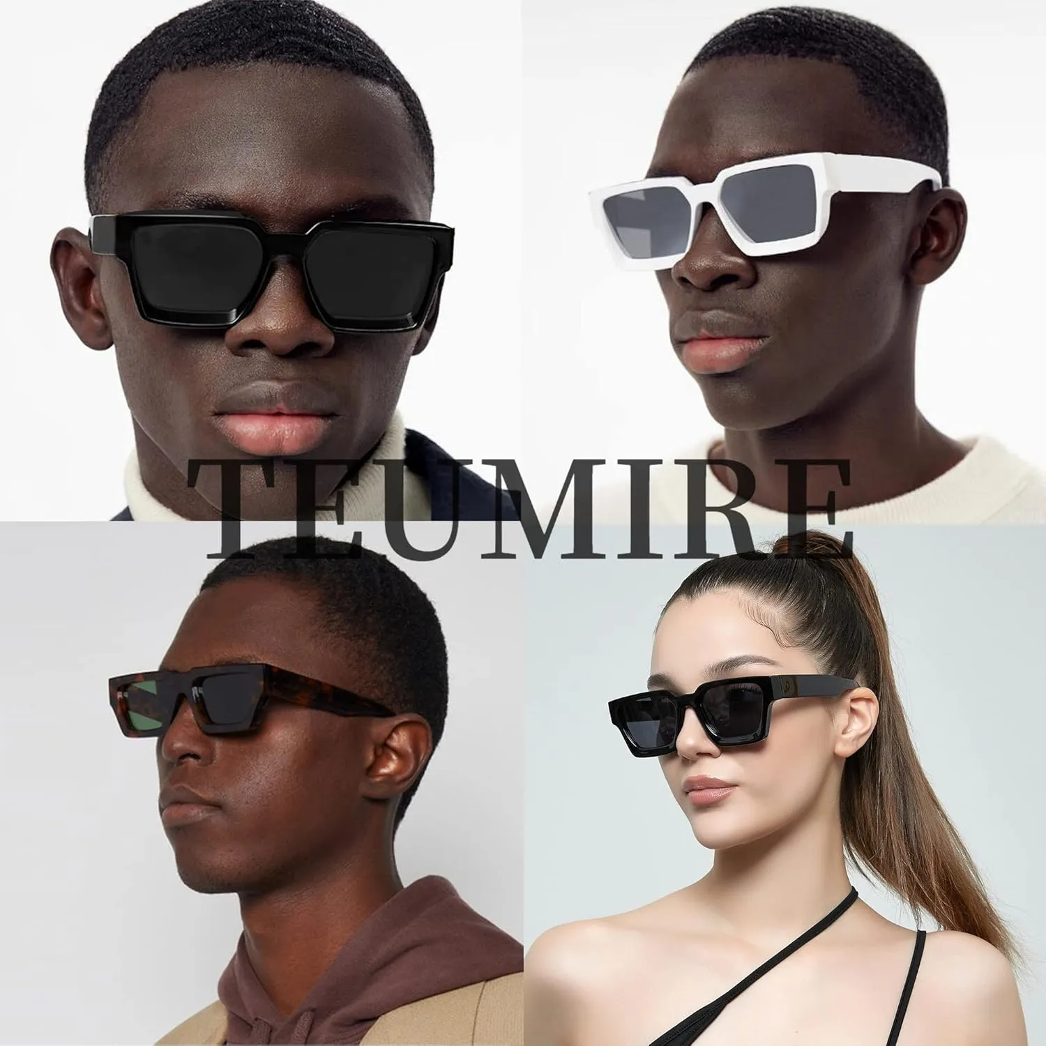 Thick Square Frame Sunglasses for Women Men Retro Chunky Rectangle Sun Glasses Fashion Black Shades