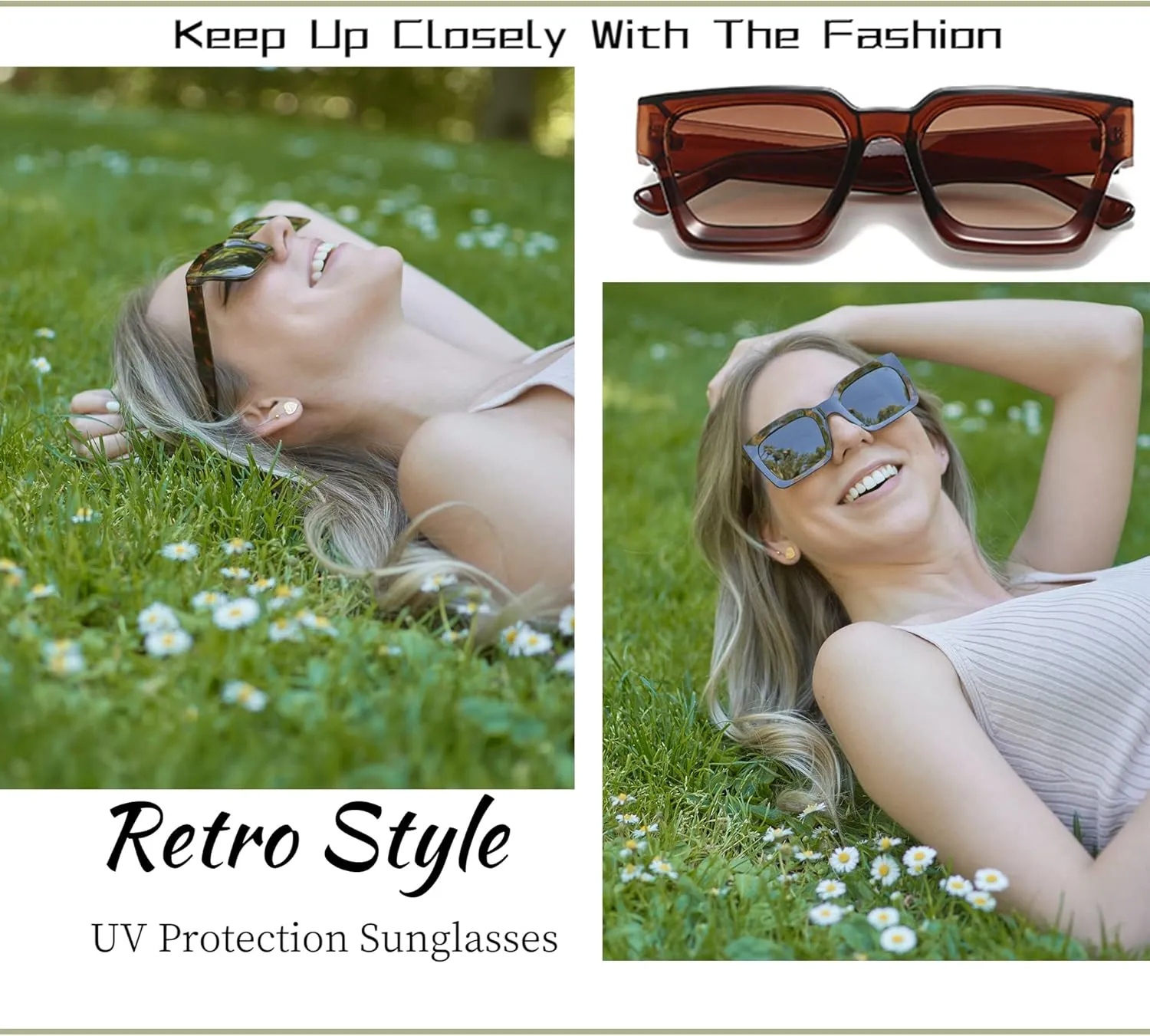 Thick Square Frame Sunglasses for Women Men Retro Chunky Rectangle Sun Glasses Fashion Black Shades