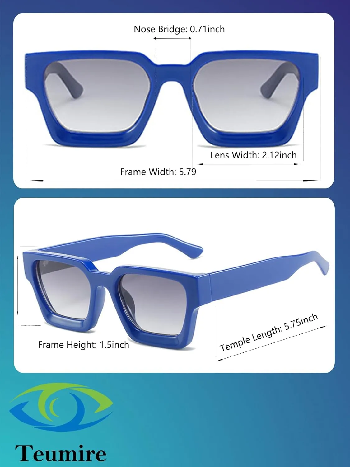 Thick Square Frame Sunglasses for Women Men Retro Chunky Rectangle Sun Glasses Fashion Black Shades