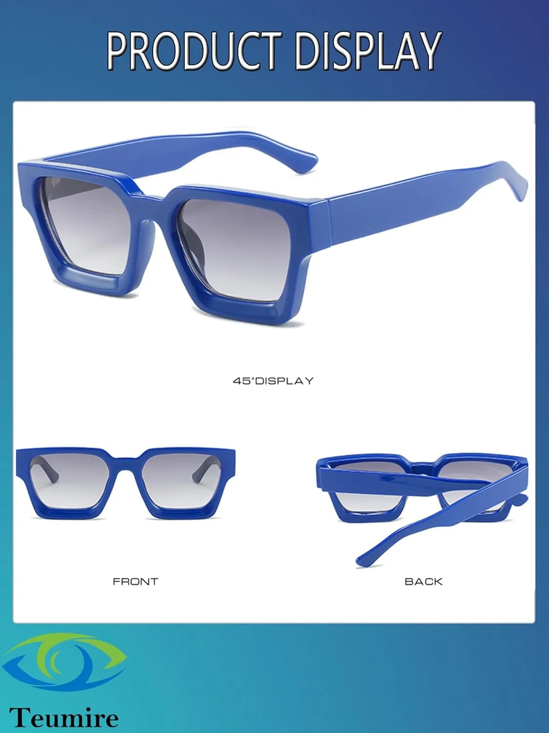 Thick Square Frame Sunglasses for Women Men Retro Chunky Rectangle Sun Glasses Fashion Black Shades