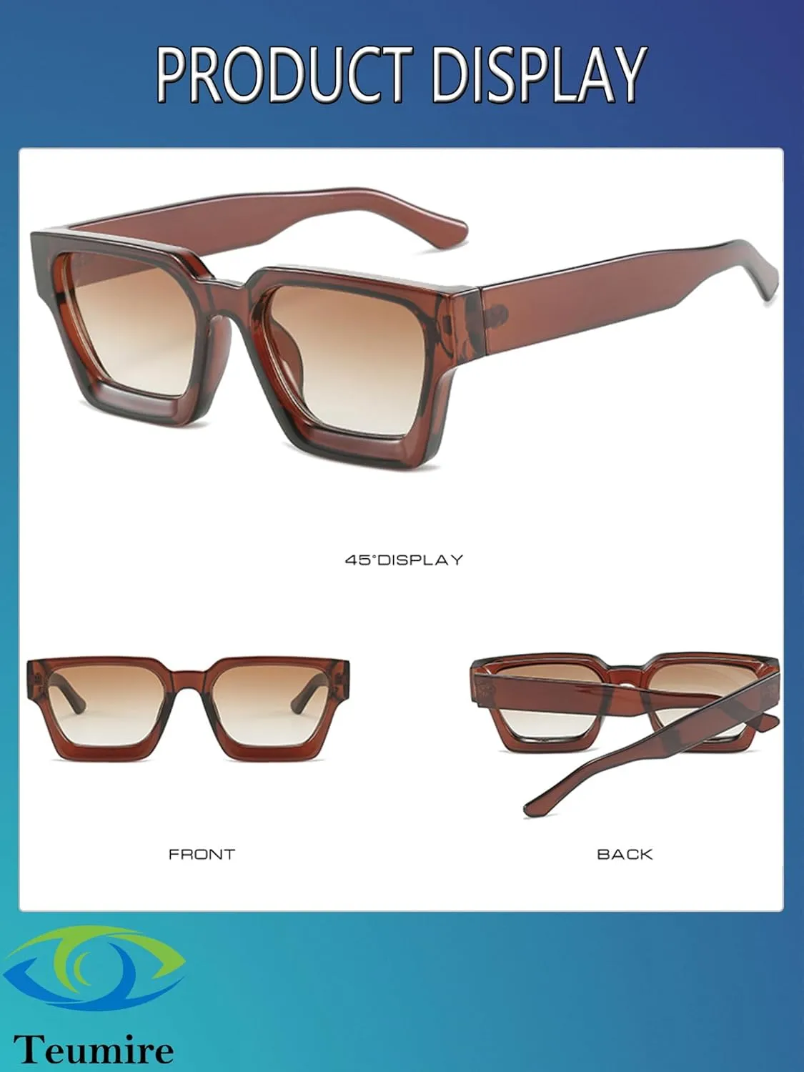 Thick Square Frame Sunglasses for Women Men Retro Chunky Rectangle Sun Glasses Fashion Black Shades