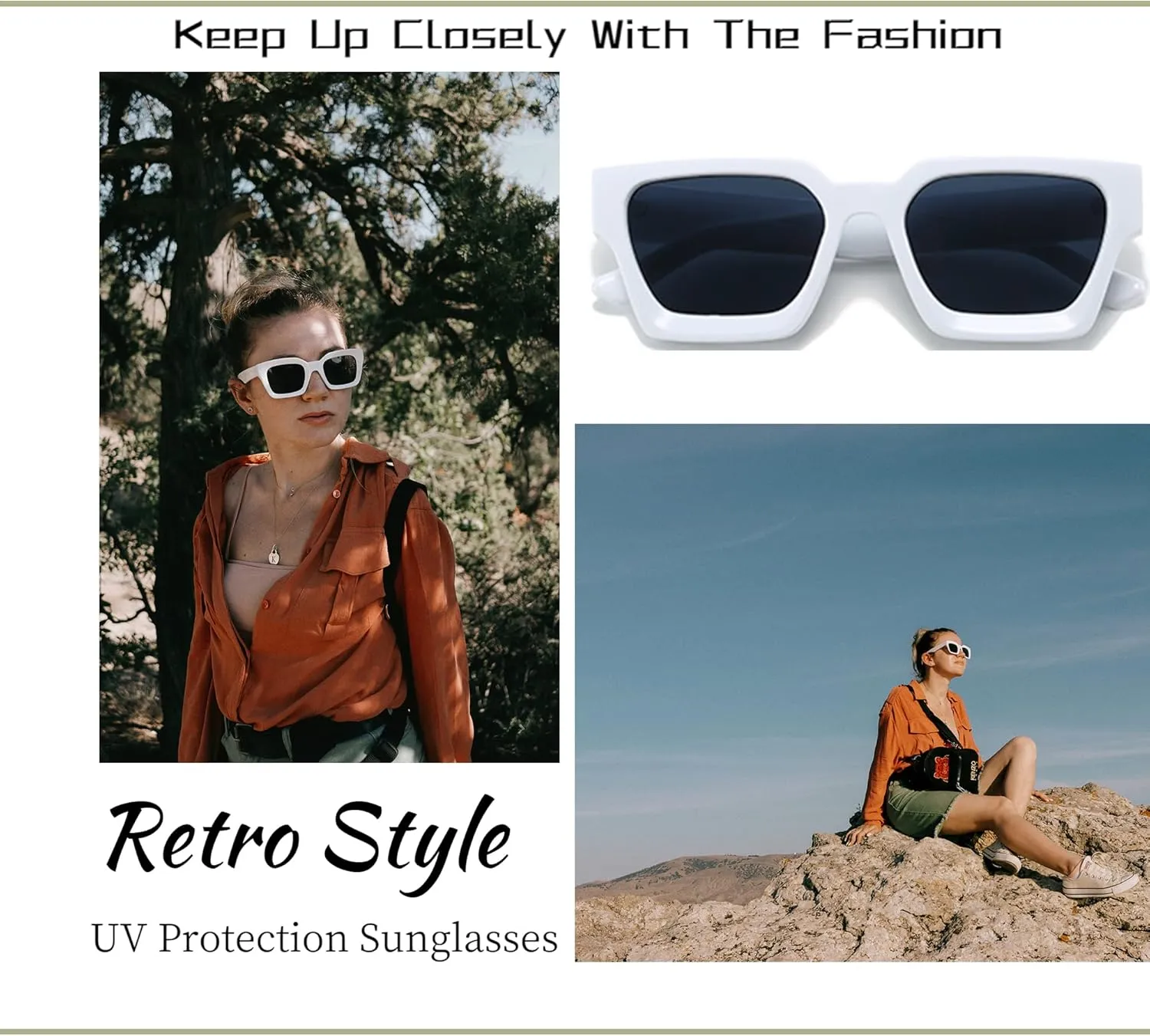 Thick Square Frame Sunglasses for Women Men Retro Chunky Rectangle Sun Glasses Fashion Black Shades