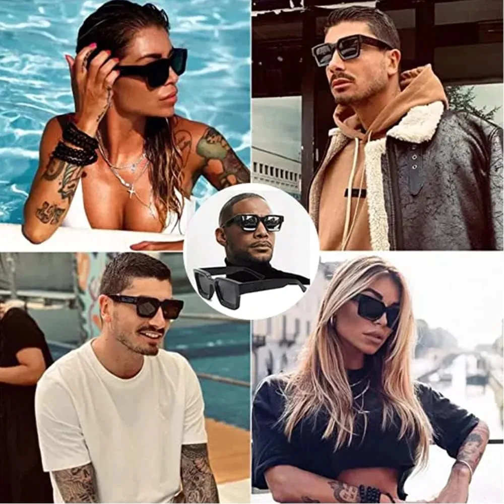 Thick Square Frame Sunglasses for Women Men Retro Chunky Rectangle Sun Glasses Fashion Black Shades