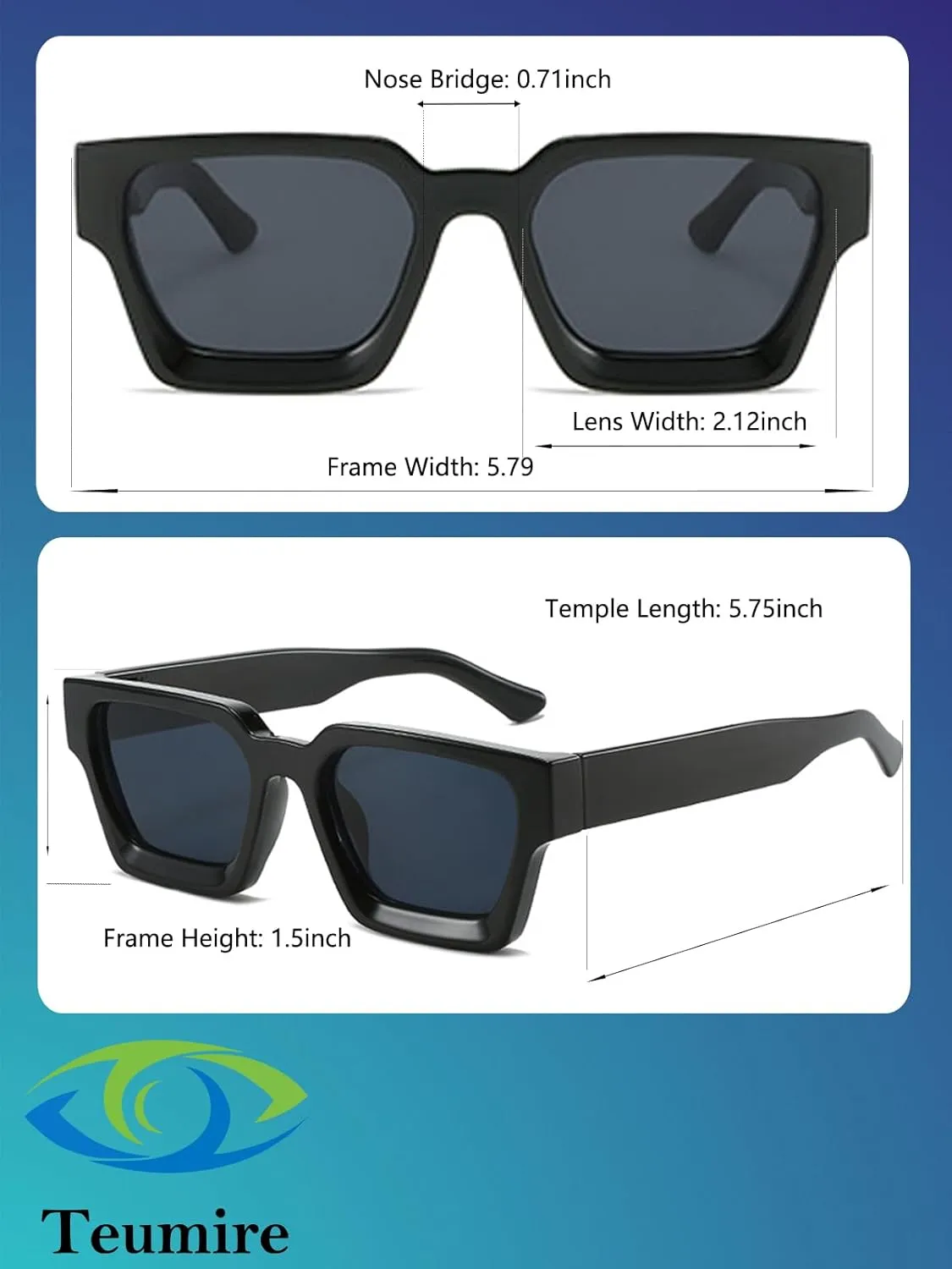 Thick Square Frame Sunglasses for Women Men Retro Chunky Rectangle Sun Glasses Fashion Black Shades
