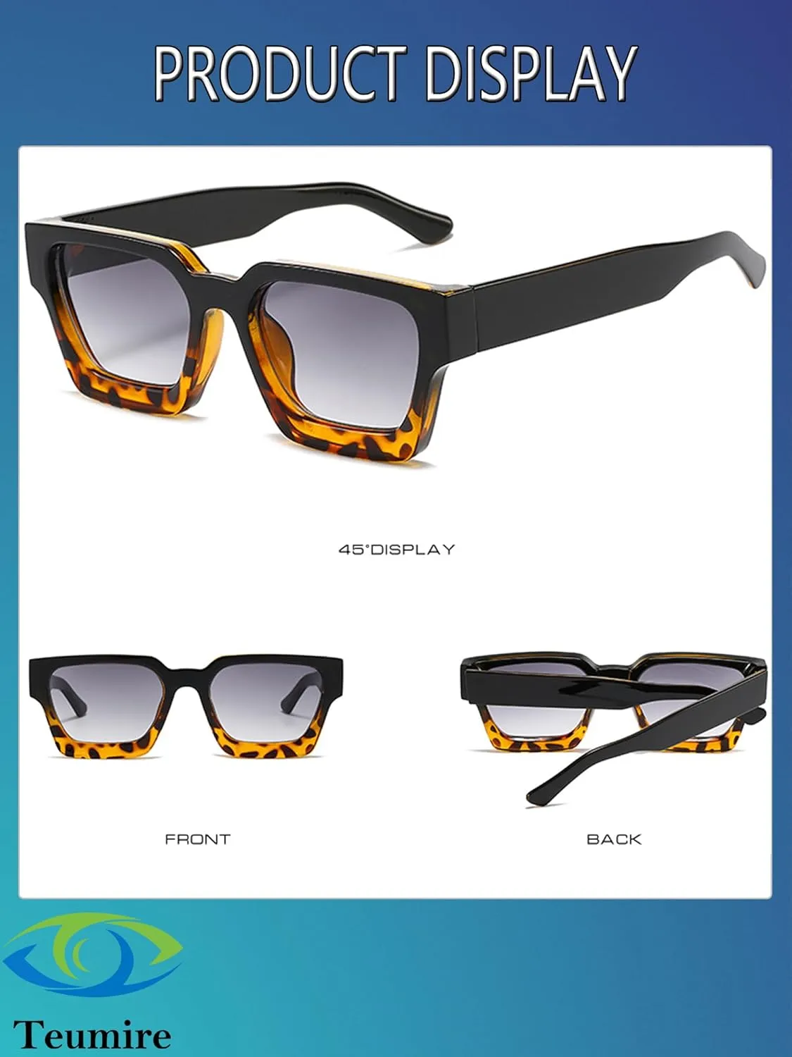 Thick Square Frame Sunglasses for Women Men Retro Chunky Rectangle Sun Glasses Fashion Black Shades