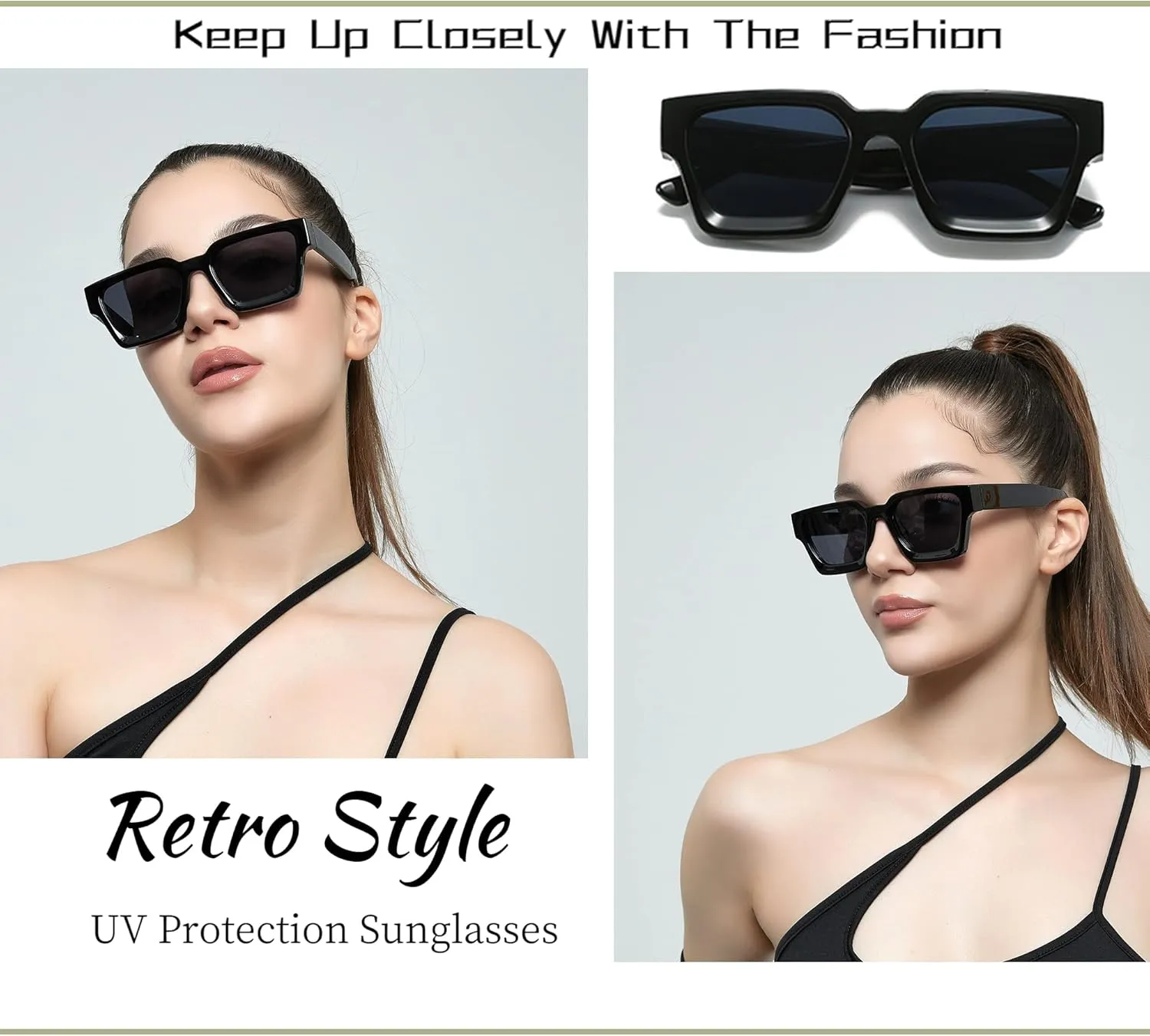 Thick Square Frame Sunglasses for Women Men Retro Chunky Rectangle Sun Glasses Fashion Black Shades