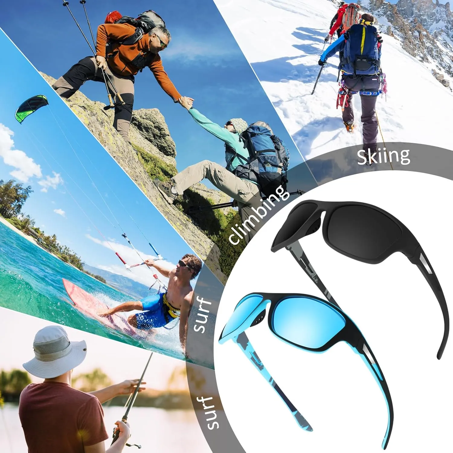 TOODOO 4 Pairs Men Polarized Sunglasses with UV Protection Driving Glasses Sports for Sport Outdoor Activities
