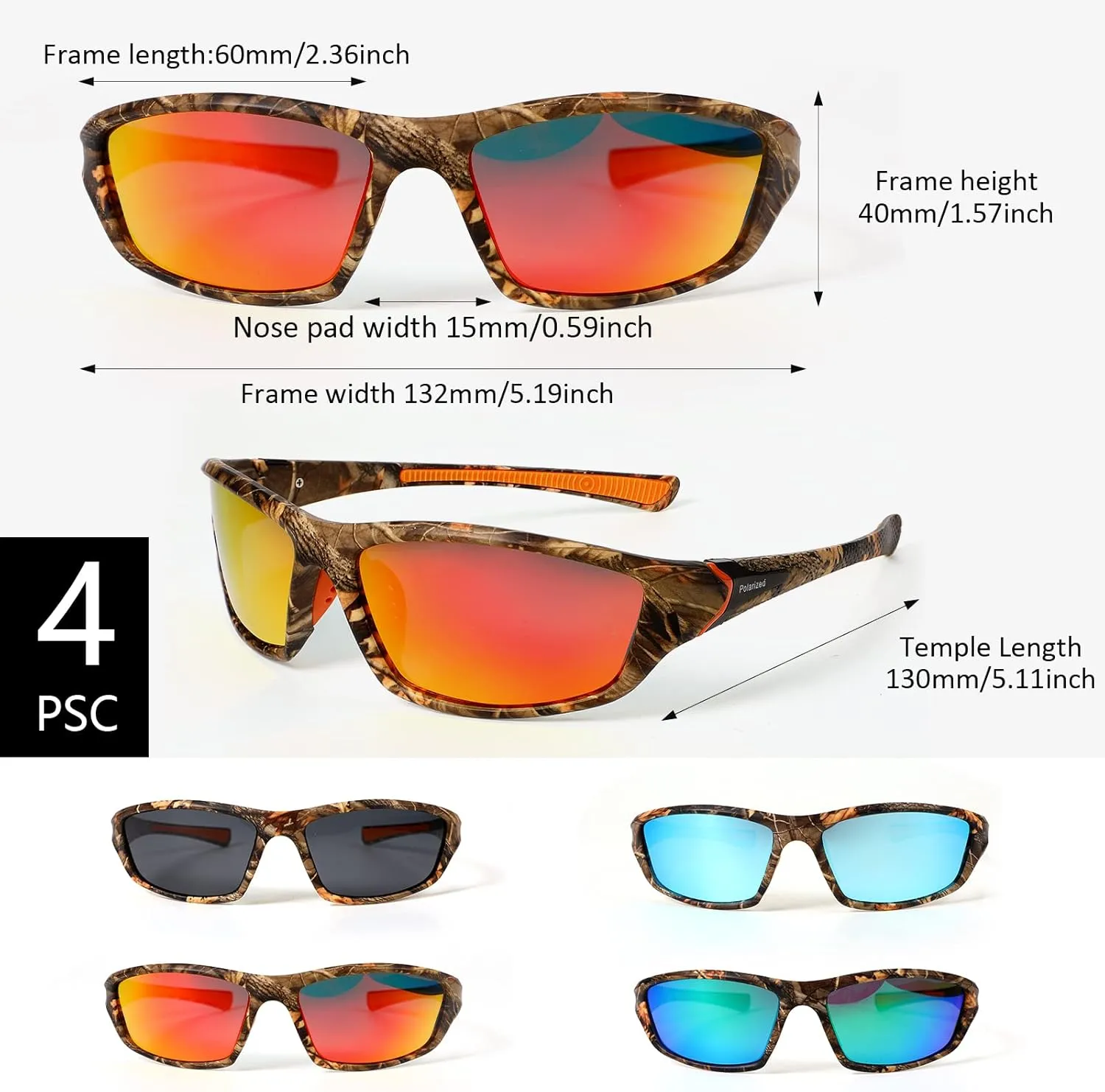TOODOO 4 Pairs Men Polarized Sunglasses with UV Protection Driving Glasses Sports for Sport Outdoor Activities