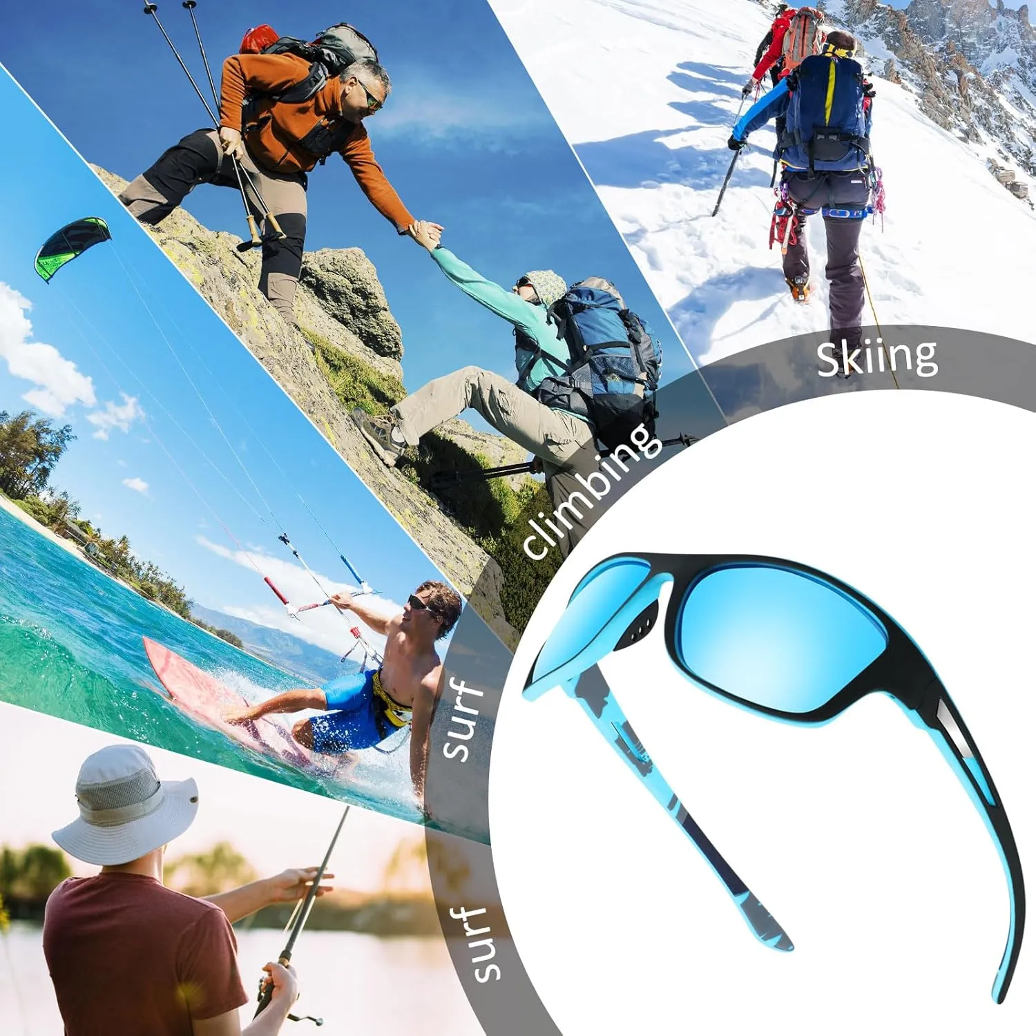 TOODOO 4 Pairs Men Polarized Sunglasses with UV Protection Driving Glasses Sports for Sport Outdoor Activities