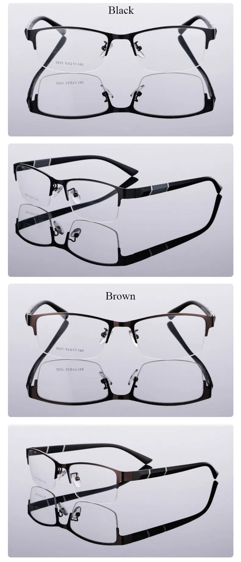 Unisex Half Rim Alloy Tr 90 Temple Eyeglasses 2531