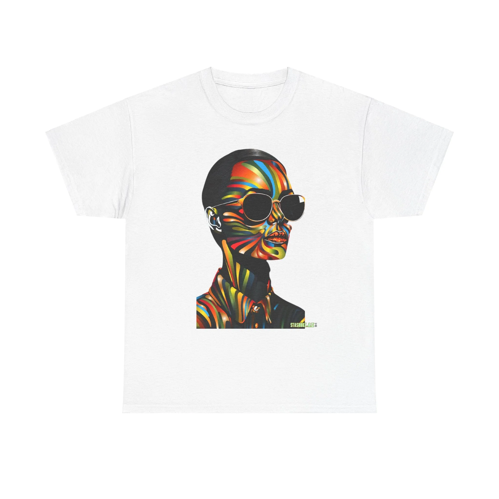 Unisex Heavy Cotton T-Shirt Beautiful Woman Rainbow Ink Drawn  002
