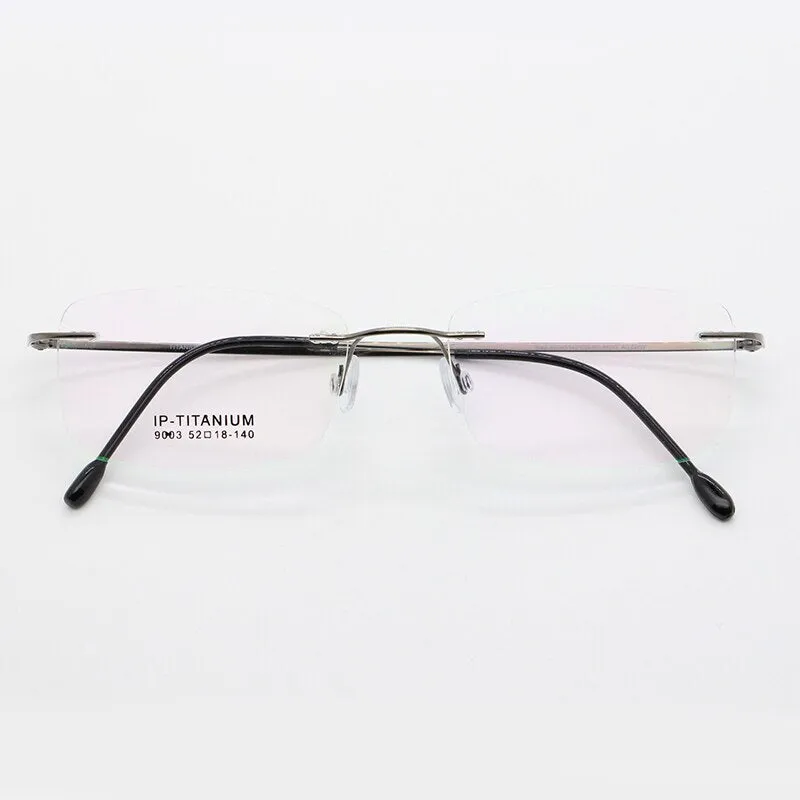 Unisex Rimless Titanium Frame Eyeglasses Customizable Lenses 9003