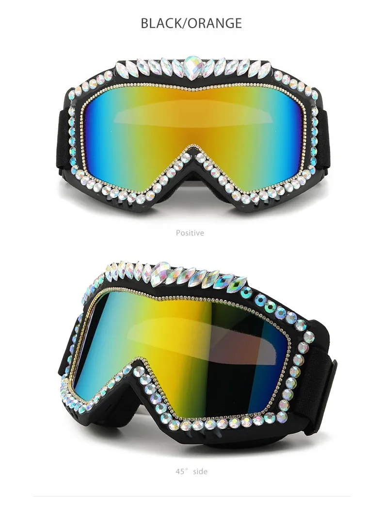 Unisex Steampunk Goggle Oversized Luxury Rhinestone Sports Sunglasses