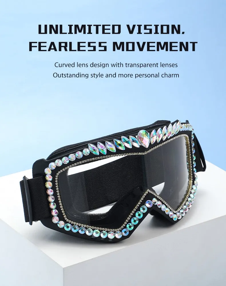 Unisex Steampunk Goggle Oversized Luxury Rhinestone Sports Sunglasses