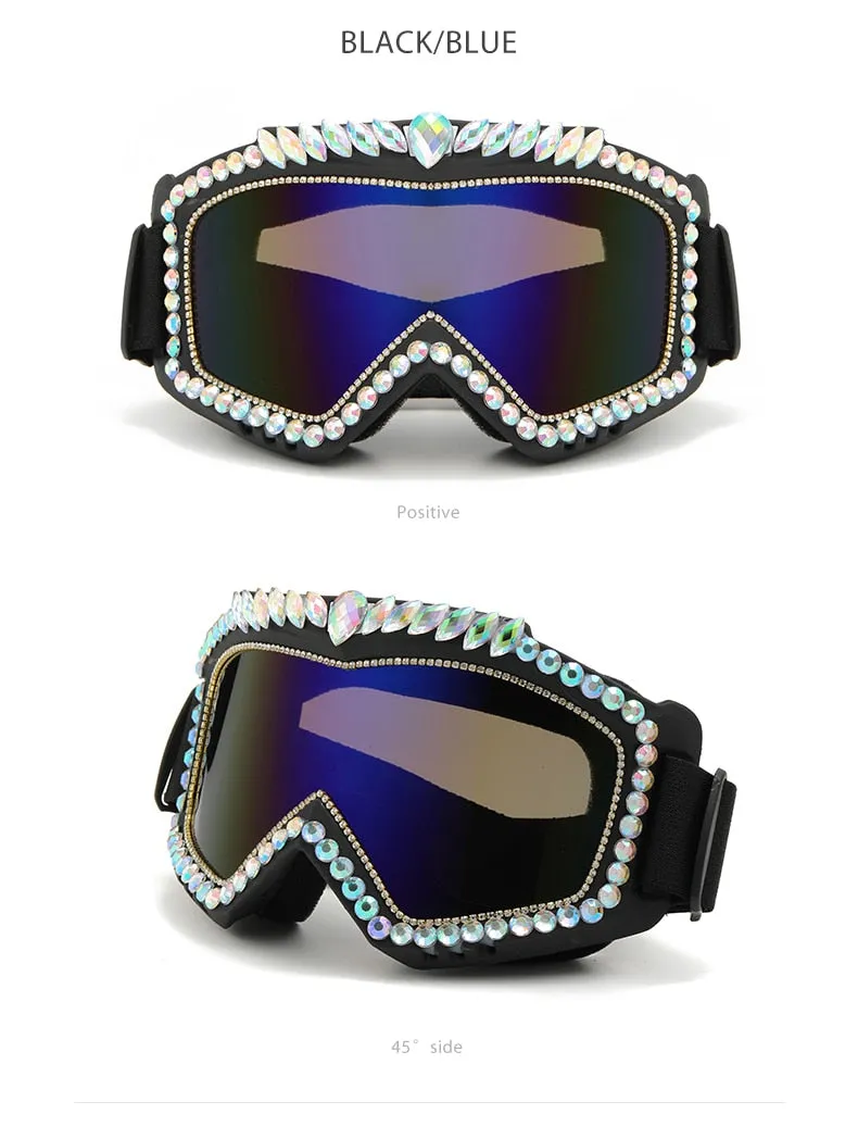 Unisex Steampunk Goggle Oversized Luxury Rhinestone Sports Sunglasses