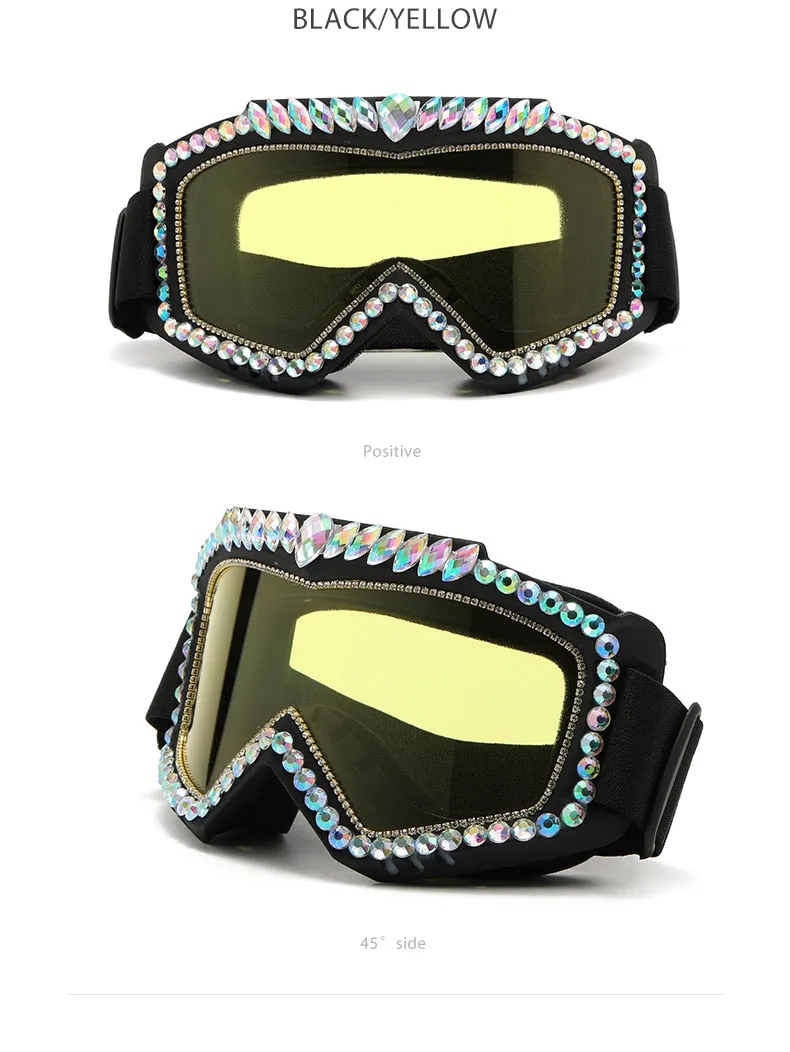 Unisex Steampunk Goggle Oversized Luxury Rhinestone Sports Sunglasses