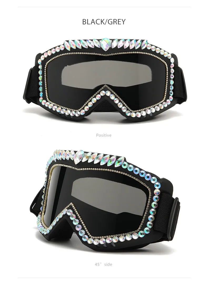 Unisex Steampunk Goggle Oversized Luxury Rhinestone Sports Sunglasses
