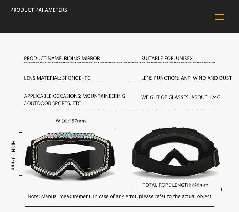 Unisex Steampunk Goggle Oversized Luxury Rhinestone Sports Sunglasses