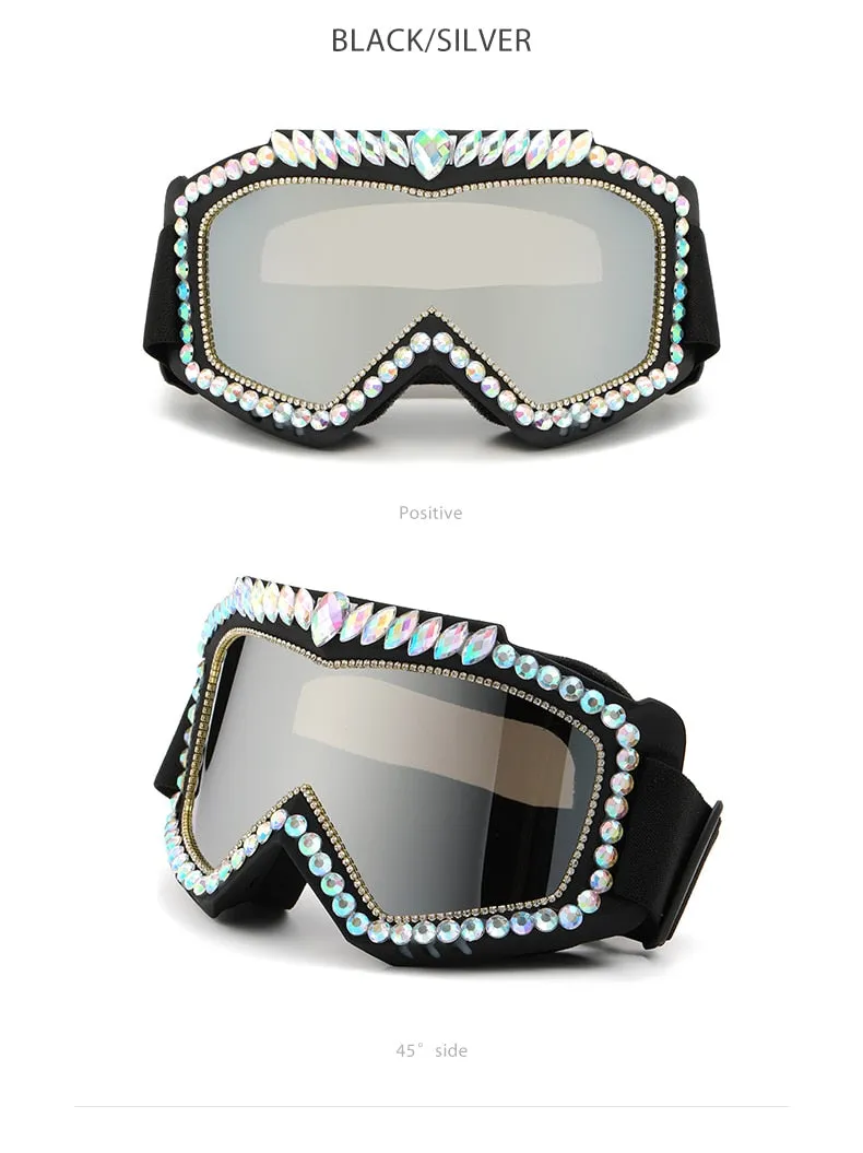 Unisex Steampunk Goggle Oversized Luxury Rhinestone Sports Sunglasses